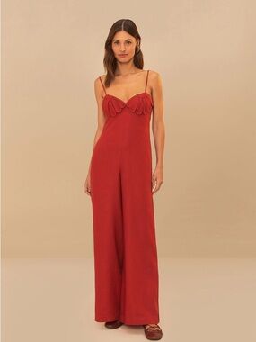 FARM Rio Red Petals Bodice Euroflax Premium Linen Jumpsuit